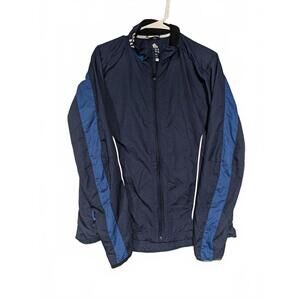 Adidas Full Zip Blue Striped Windbreaker Lightweight Running Jacket Mens Medium